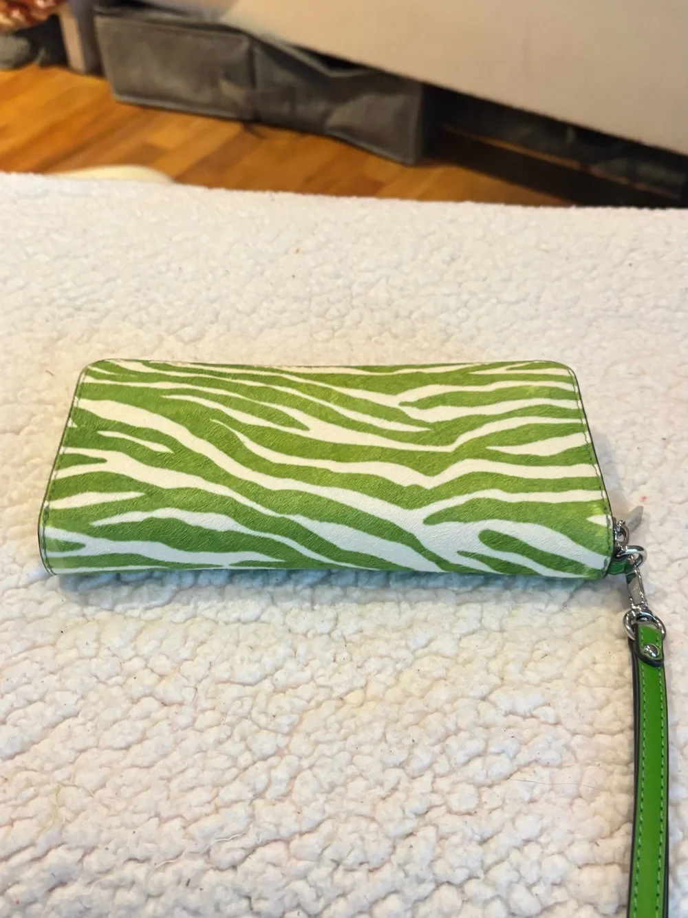 Michael Kors Lime Green and White Zebra Print Wristlet